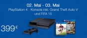 Amazon.de: PlayStation 4 – Konsole inkl. Grand Theft Auto V und FIFA 15 für 399€ + VSK (02.05 – 03.05)