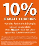 Müller: 15% Rabatt bei Vorlage eines 10% Coupon von Rossmann, DM oder Douglas