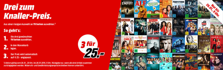 MediaMarkt.de: 3 für 25 TV Serien (26.01. – 28.01.2019)