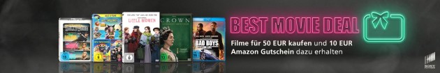 Amazon.de: Filme für 50€ kaufen und 10€ Amazon Gutschein dazu erhalten