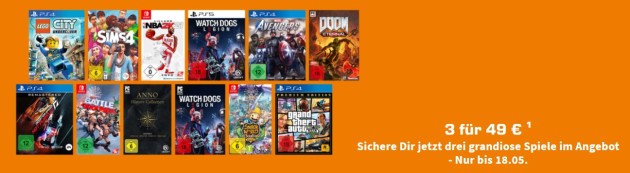 Saturn.de: Gutscheinheft u.a. 3 Games für 49€ (bis 18.05.21)