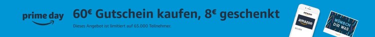 Amazon Prime Day: Für Prime Mitglieder – 8 Euro Rabatt beim Kauf eines Geschenkgutscheins in Höhe von mind. 60 Euro